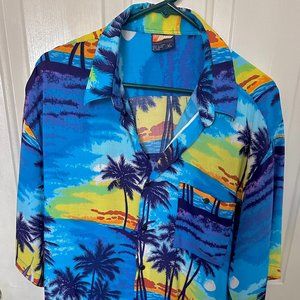 212NYC Aloha Hawaiian Shirt Sunset Palm Tree Pattern Size Mens XL Pocket Buttons